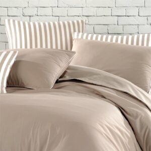 via bianco Plaist Duvet Cover King Size,3 Pieces Bedding Sets, 144 Thread Count 30/1 100% Cotton Duvet Cover with 2 Pillowcases Ultra Soft&Breathable Brown