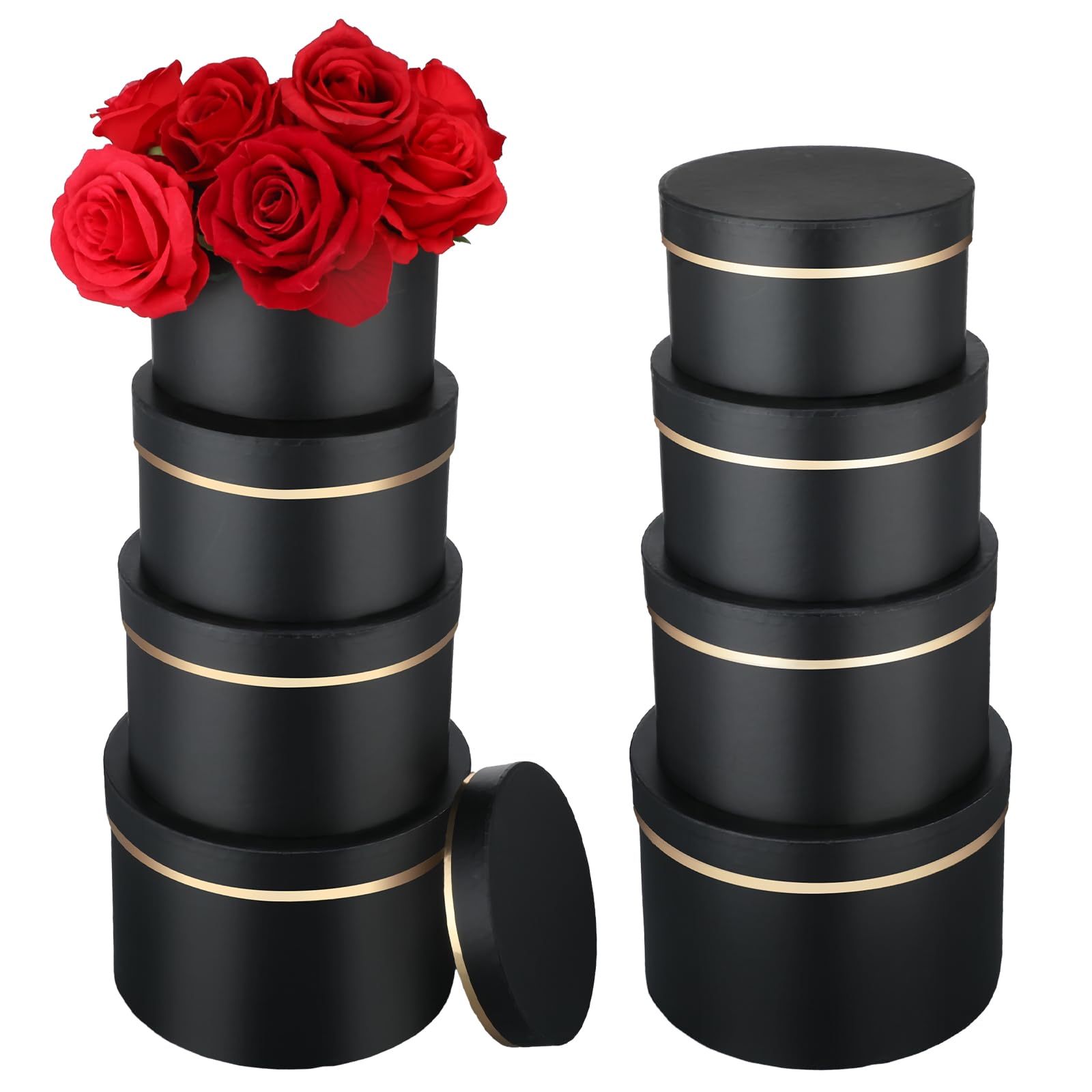 Resholder 8 Pack Round Nesting Gift Boxes Black Gift Boxes with Lids for Presents Assorted Sizes Gift Wrap Boxes for Flower Arrangements Bridesmaid Wedding Valentines Birthday Party Favor