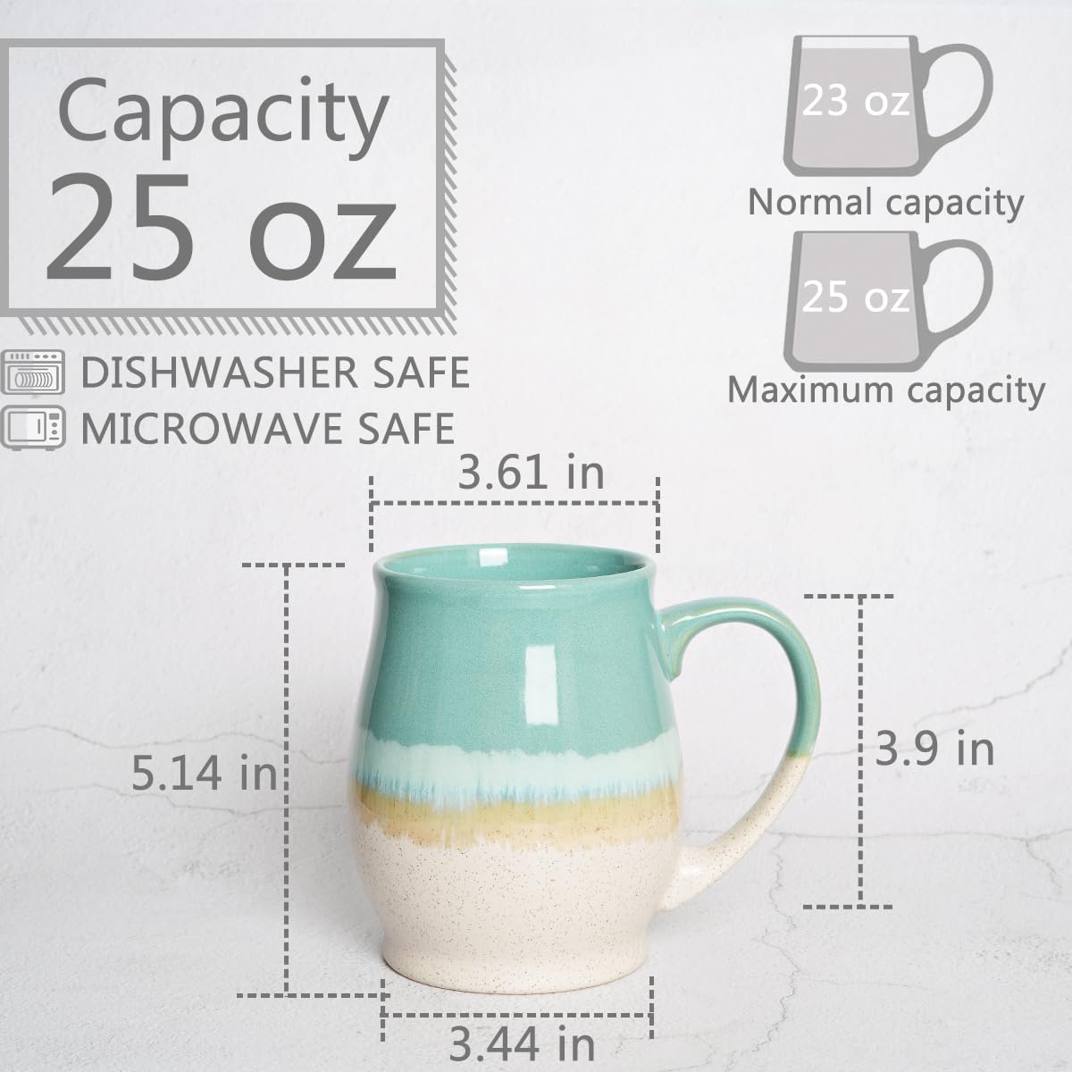 Bosmarlin Extra Large Ceramic Coffee Mug, 25 Oz, Dishwasher and Microwave Safe, Big Oversized Tea Cup for Office and Home (Green)