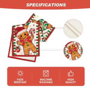 Artoid Mode Gingerbread Candy Cane Christmas Table Runner, Seasonal Winter Kitchen Dining Table Decoration for Home Party Decor 13x72 Inch