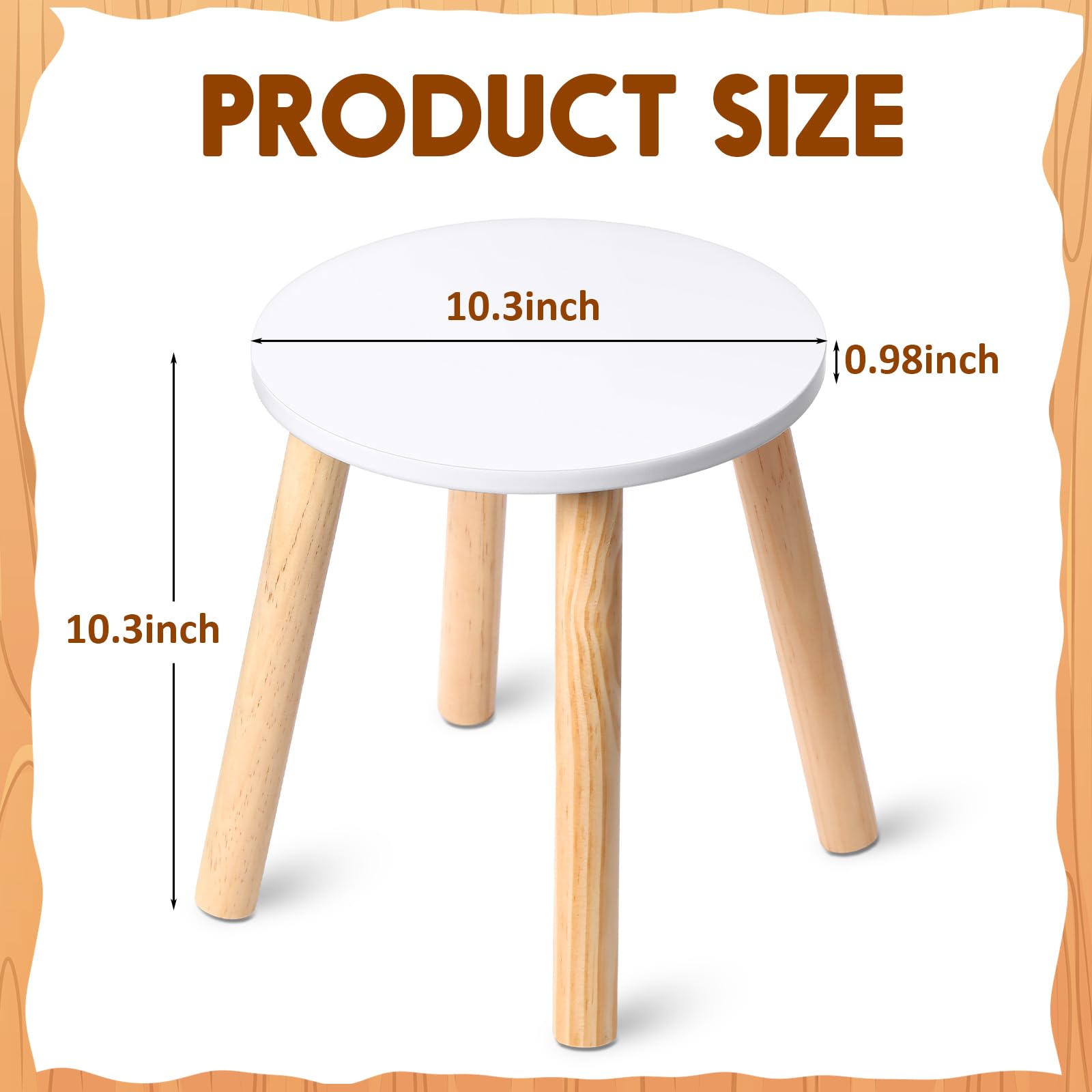 Wenqik 4 Wooden Stool Sitting 10.3 Inch 4 Legged Small Wooden Step Stool Solid Hard Wood Cute Milking Stool Sturdy Wooden Chair for Bedroom Playroom Furniture