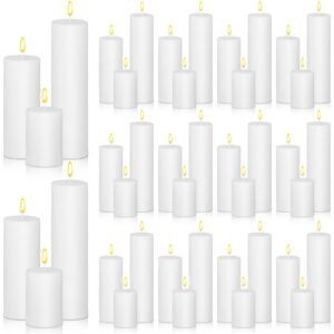 mtlee 48 pcs set of 3 pillar candles pillar candle bulk 3 inch 6 inch 8 inch assorted candles dripless unscented smokeless pillar candles for wedding holiday dinner restaurants spa home decor