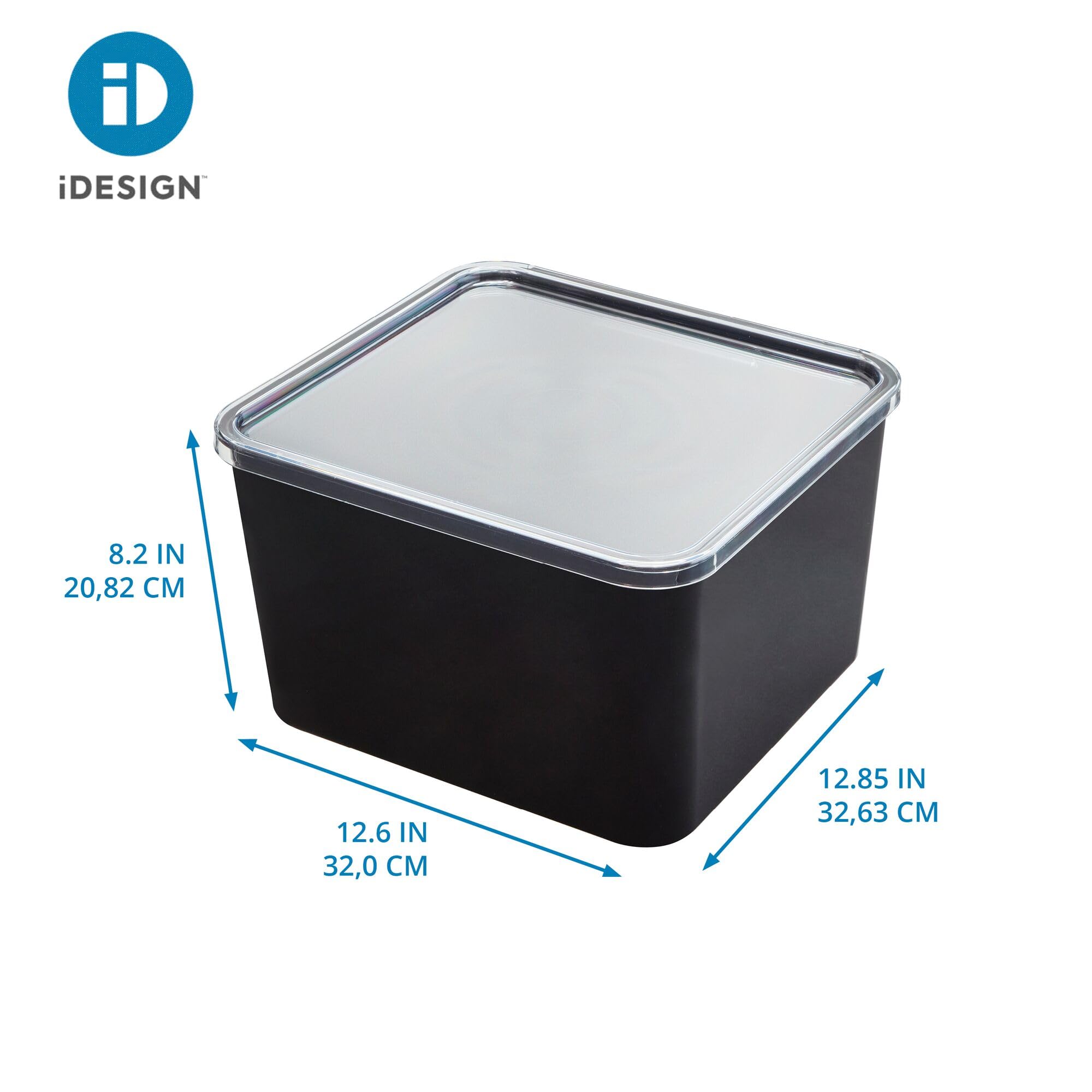 iDesign Storage Bin with Lid & Wall Mount Bracket, The Wallspace Collection – 12" x 12" x 8", Clear Bin