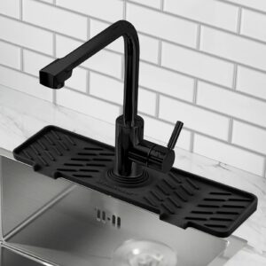 meiliweser silicone faucet splash guard gen 3-10° large slope & adaptable hole faucet handle drip catcher tray - 14” x 5.5” kitchen sink accessories for kitchen, bathroom(black)