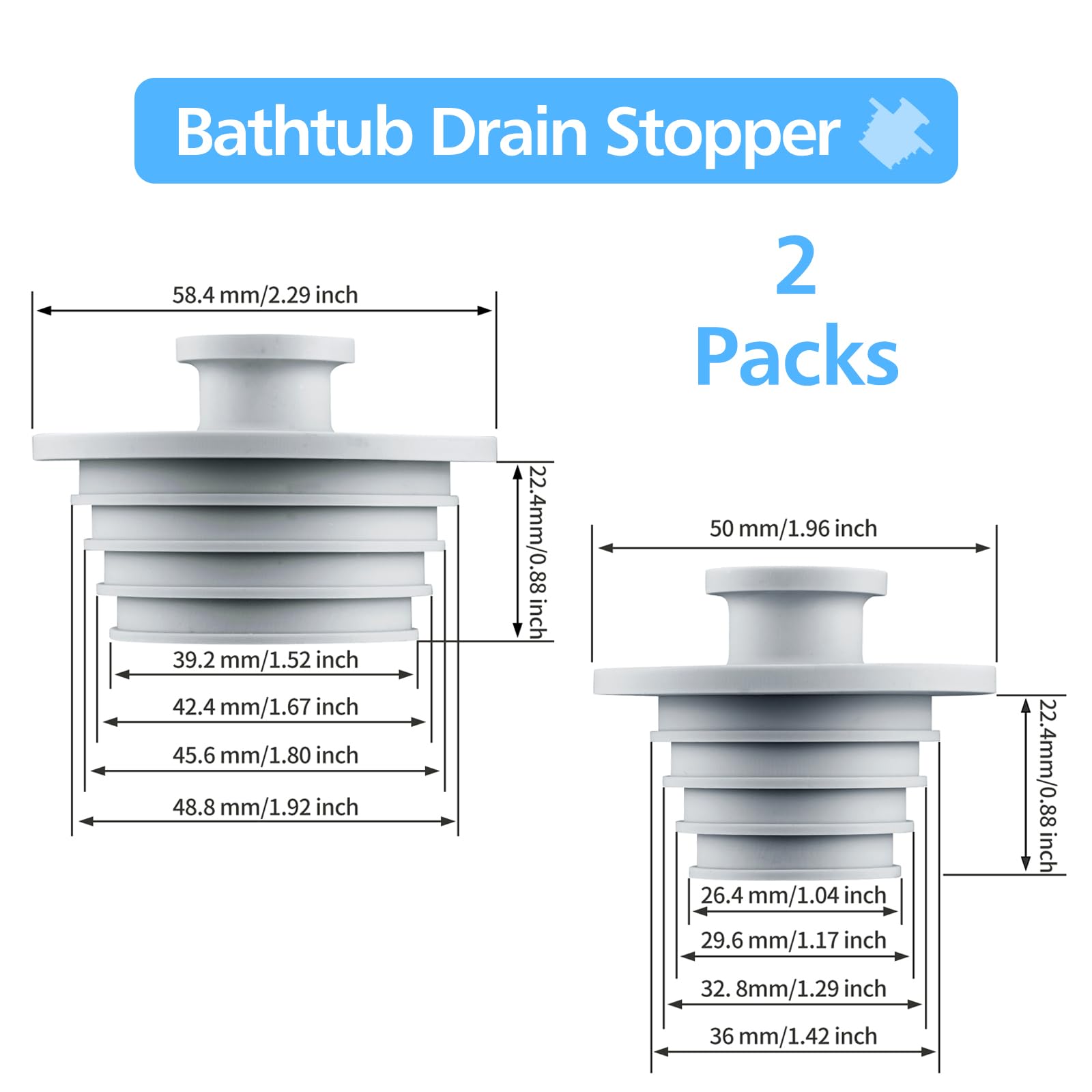 Aluvor Universal Bathtub Stopper 2pcs Sink Stopper Tub Plug Bathroom Shower Drain Plug Silicone Bathtub Drain Plug Tub Drain Stopper Washbasin Stopper