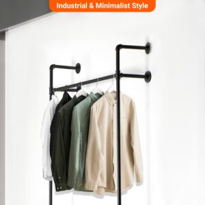 Toriexon Industrial Pipe Clothing Rack Metal, Minimalist Retro Walk-in Closet System, Heavy Duty Wall Mounted Industrial Pipe Closet Organizer (2 Tier, 88.58" H x 39.37”W x 9.84" D)