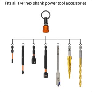 Railer Bit Holder Keychain 5pc - 1/4 inch Hex Shank Bit Holders - Quick Release Bit Holder For Nut Driver, Screwdriver & Drill Bits w/Key Chain Carabiner