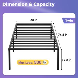 PayLessHere 18 Inch High Metal Platform Bed Frame with Maximum Storage Space Under The Heavy Duty Bed Frame No Box Spring Needed Noise-Free Easy Assembly (Twin)