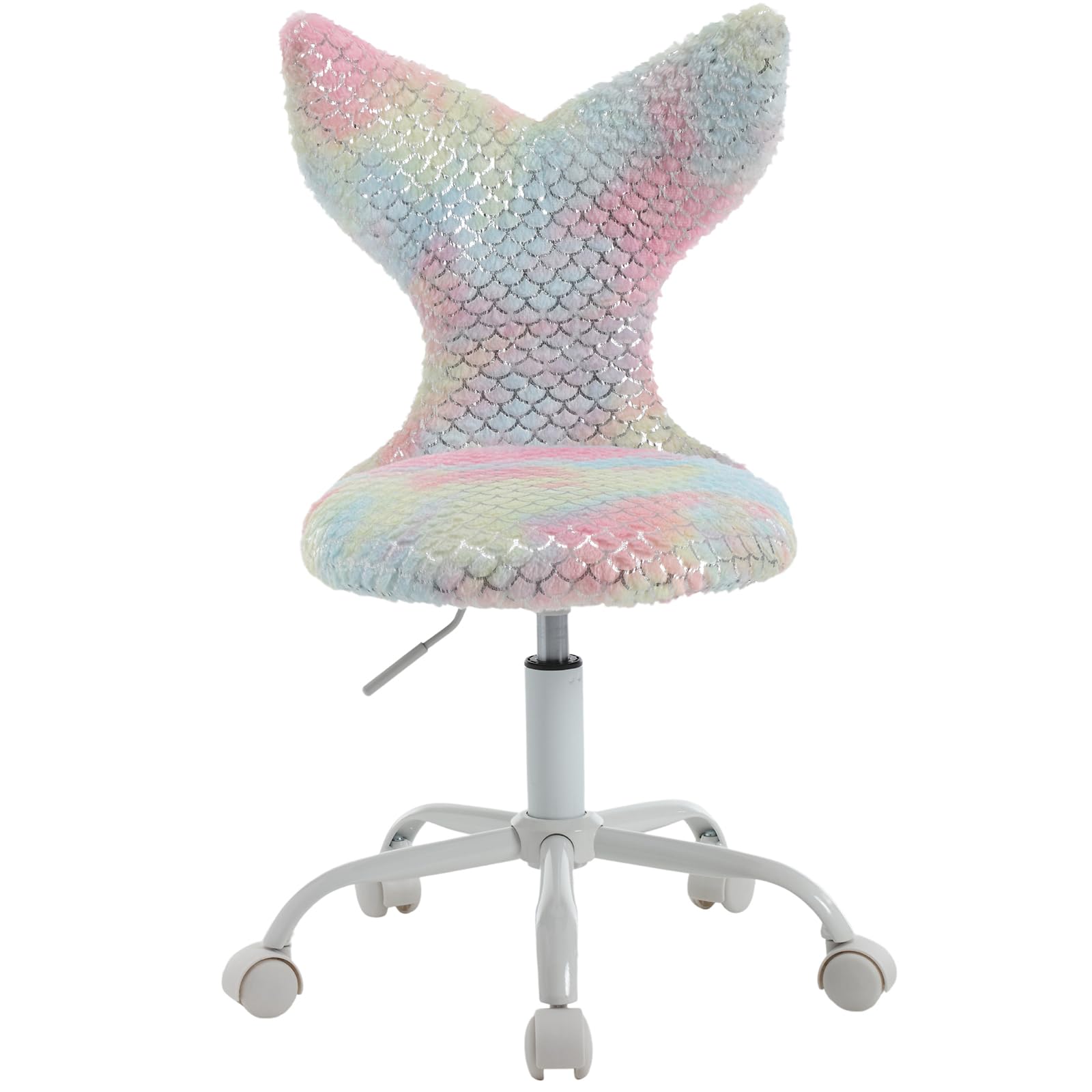 Guyou Cute Fuzzy Desk Chair for Kids/Girls/Boys, Mermaid Kids Study Chair Fluffy Children’s Swivel Chair with Wheels and Adjustable Height for Computer/Bedroom/Study Room Reading (Light Colorful)