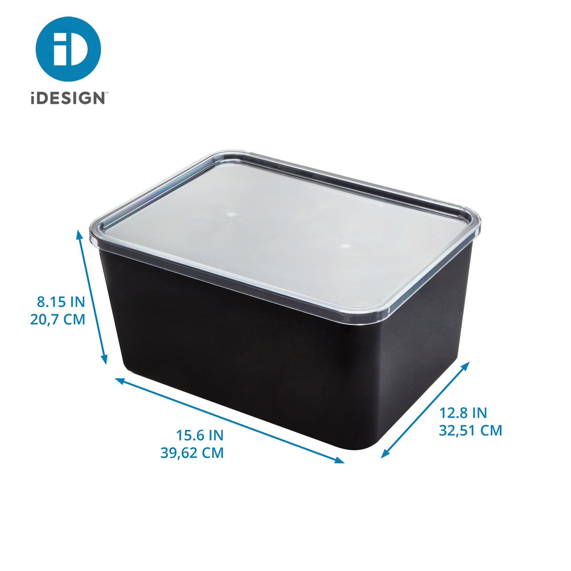 iDesign Storage Bin with Lid & Wall Mount Bracket, The Wallspace Collection – 16" x 12" x 8", Clear Bin