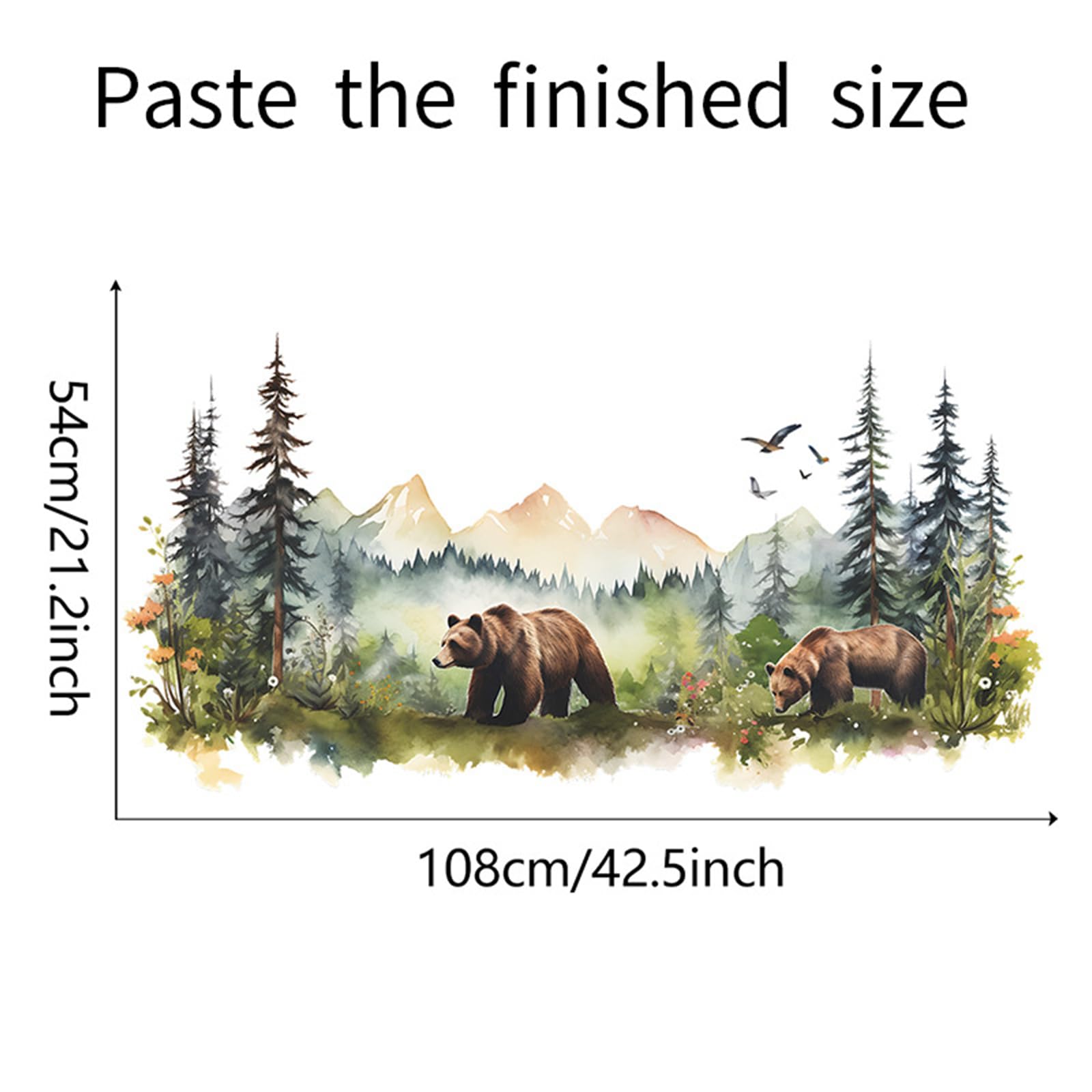 Annande Bear Wall Decals Mountain Wall Decal Woodland Nursery Decor Forest Wallpaper for Kids Baby Nursery Playroom Bedroom Classroom Kindergarten Wall Decor