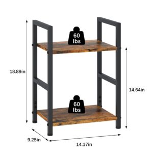 Katrawu Small Bookshelf for Small Space, 2 Tier Industrial Bookcase,Narrow Book Case Storage Organizer Book Shelf for Living Room, Bedroom and Office, Easy Assembly(2 Tier,Rustic Brown)