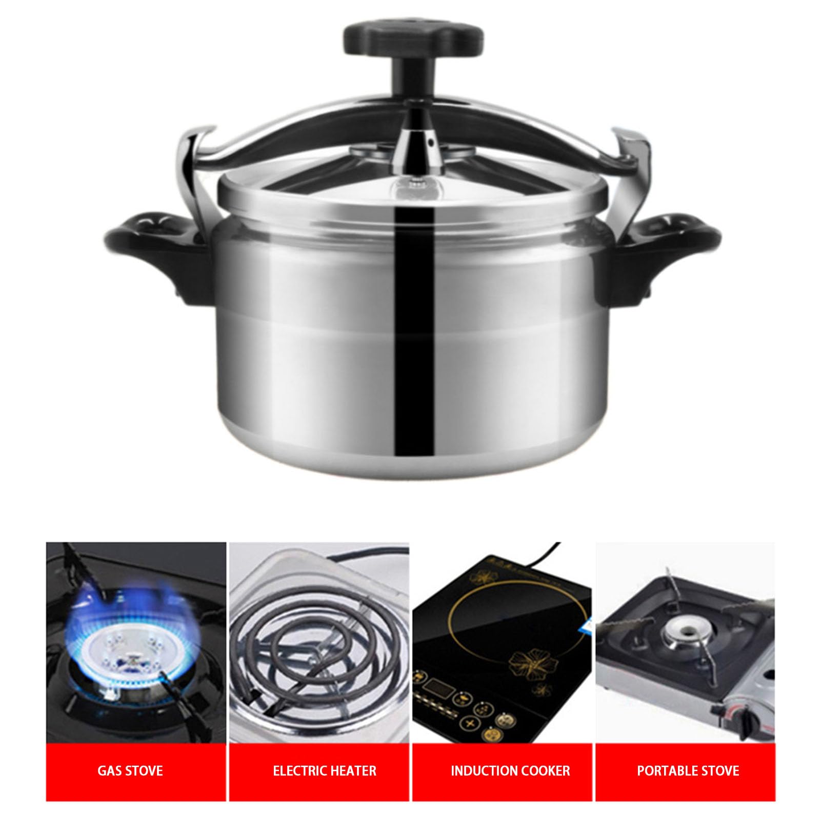 Aluminum Pressure Cooker, 3L/4L/5L Large Capacity Pressure Cooker for Gas Stove Induction Cooker, Explosion Proof Pressure Canner with Easy Lock Lid, Fast Cooking Cookware (4L-20CM Bottom)