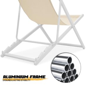 MoNiBloom Foldable Outdoor Adjustable Beach Patio Sling Chairs Portable Aluminum Frame Lounge Folding Chair Set of 2 (Beige)