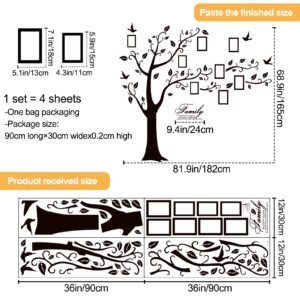 Large Family Photo Tree Wall Sticker 3D Peel and Stick Vinyl Photo Frame Tree Wall Decals Removable Quotes Leaf and Birds Wall Decor for Home Kids Bedroom Living Room Classroom Nursery (Right, Black)