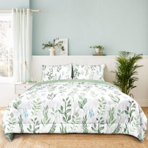 DILIMI Twin Comforter Set for Girls, Reversible 5 Pieces Comforter Twin Size Bed, Green Leaf Ultra Soft Twin Bedding Sets with Comforter, Flat Sheet, Fitted Sheet, 2 Pillowcase