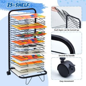 Qilery 2 Pack Art Drying Rack 25 Removable Shelves Mobile Paint Drying Rack Classroom Mobile Art Storage Rack with Wheels for Perschool Artwork Studios,15.7 D x 15.7 W x 35.4 H(Black)