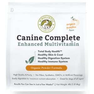 wholistic canine complete with organic pumpkin for dogs - 4 lb - dog vitamins and supplements with pumpkin powder for digestion, skin & coat health