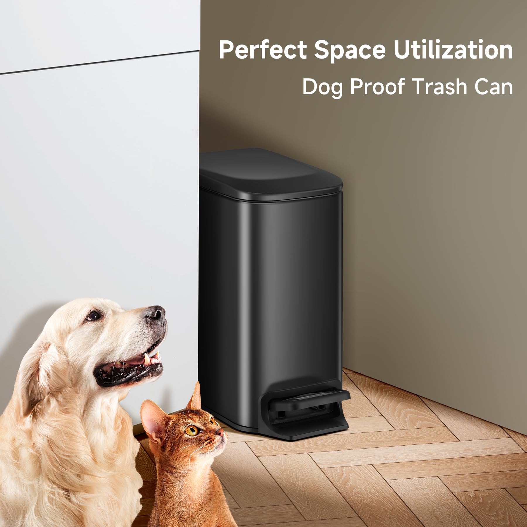 TIPGO Slim Bathroom Trash Can with Lid Soft Close, 6 Liter / 1.6 Gallon Stainless Steel Garbage with Removable Inner Bucket, Small Trash Bins for Bedroom, Office (Matte Black)