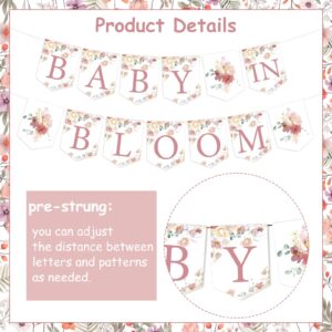 Baby in Bloom Baby Shower Decorations Girl - Floral Baby in Bloom Banner, Pre-Strung Flowers Baby Shower Banner for Wildflowers Boho Baby Shower Gender Reveal Birthday Party Supplies