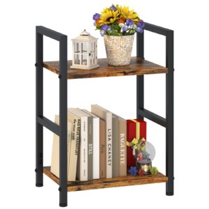 katrawu small bookshelf for small space, 2 tier industrial bookcase,narrow book case storage organizer book shelf for living room, bedroom and office, easy assembly(2 tier,rustic brown)