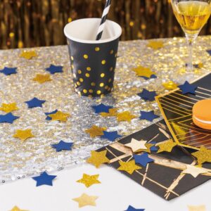 MOWO Gold and Blue Star Confetti Table Decoration for Birthday Graduation Retirement Bachelor Theme Party,1.2 inch in Diameter,200 Counts