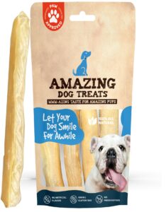 amazing dog treats - large collagen stick - (12 inch - 4 count) - collagen beef cheek rolls for dogs - 100% pure collagen sticks for dogs - no hide bones for dogs