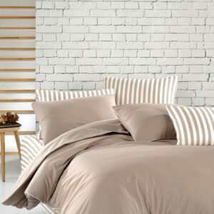 via bianco Plaist Duvet Cover King Size,3 Pieces Bedding Sets, 144 Thread Count 30/1 100% Cotton Duvet Cover with 2 Pillowcases Ultra Soft&Breathable Brown