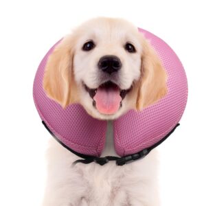 winmily dog donut collar,breathable soft inflatable dog cone collar for large medium small dogs cats alternatives after surgery,e collar,elizabethan collar for dogs recovery-pink