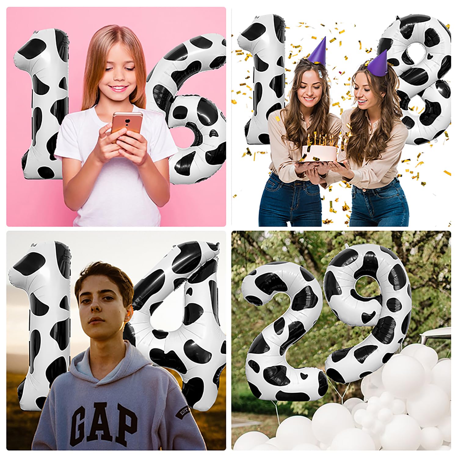 YFHVJTKO 40 Inch Cow Number 11 Foil Balloons 11 Celebration Decorations for Happy 11th Birthday Party Wedding Bridal Shower Engagement Photo Shoot Anniversary Decoration, Number 11 Black White Balloon