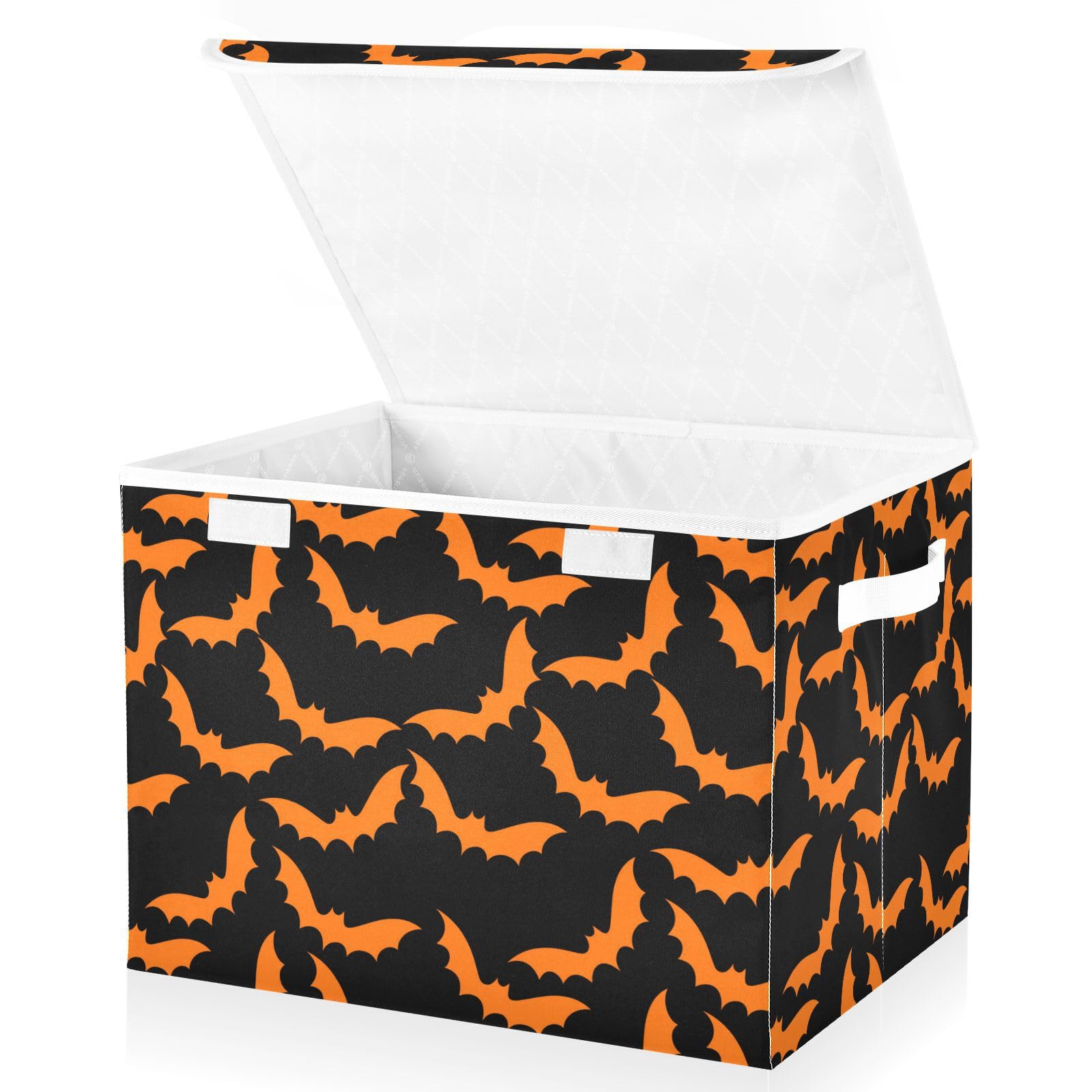 Storage Bins with Lid Orange Bat Halloween Black Toys Fabric Storage Basket Large Collapsible Organizers Bedroom Storage Boxes Cubes and Handles for Clothes Office Shelves