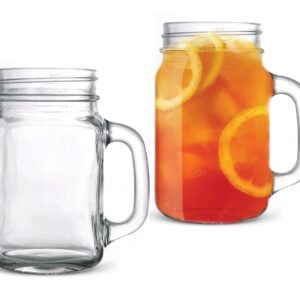 MEM WORLDSHOP 16 oz Regular Mouth Drinking Jars - (2 PACK) - Drinking Mason Jars Regular Mouth Mugs with Glass Handles