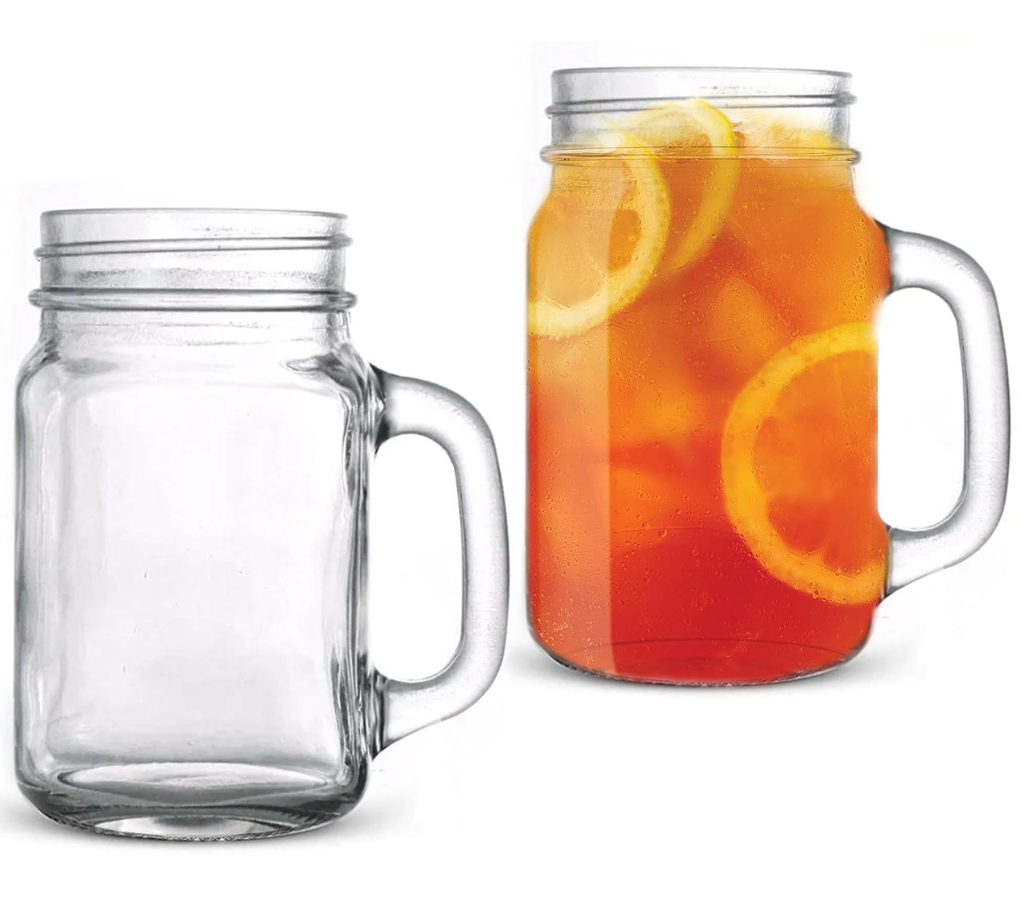 MEM WORLDSHOP 16 oz Regular Mouth Drinking Jars - (2 PACK) - Drinking Mason Jars Regular Mouth Mugs with Glass Handles