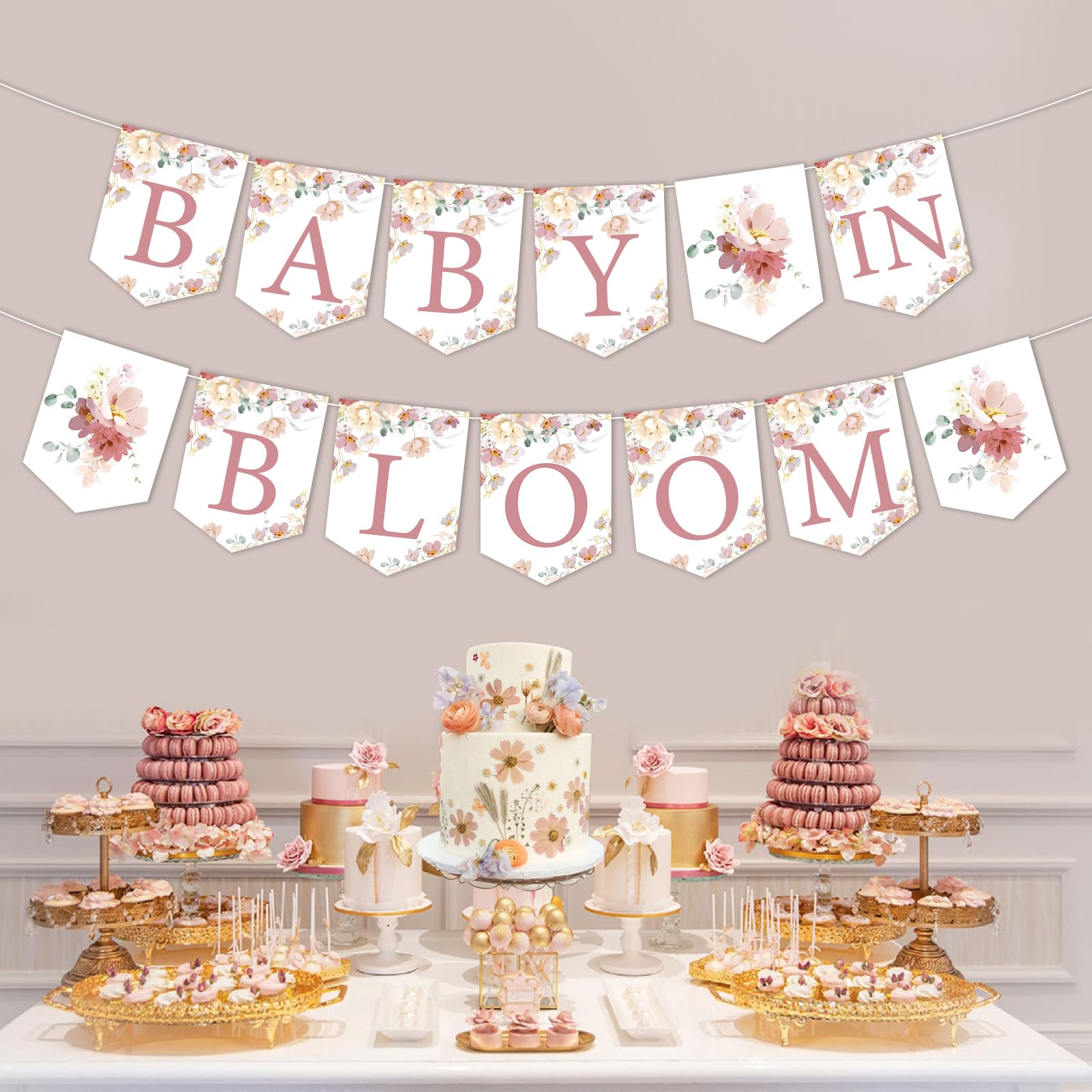 Baby in Bloom Baby Shower Decorations Girl - Floral Baby in Bloom Banner, Pre-Strung Flowers Baby Shower Banner for Wildflowers Boho Baby Shower Gender Reveal Birthday Party Supplies