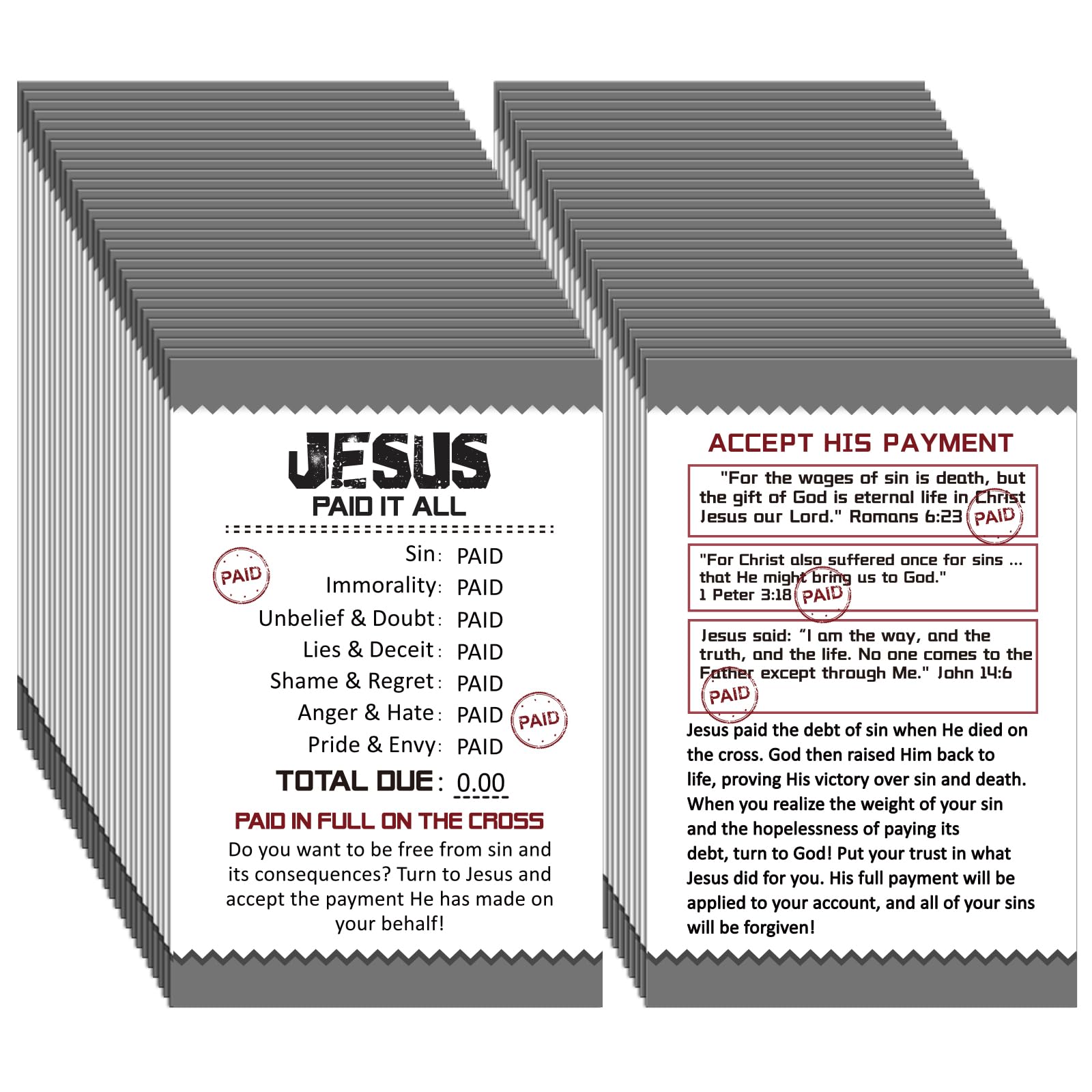 Noveread 200 Pcs Gospel Tract Card Salvation Cards Pocket Holy Postcard Prayer Postcards Christian Inspirational Bible Verses Bookmark for Christian Gift(Classic Color,Jesus Paid It All)