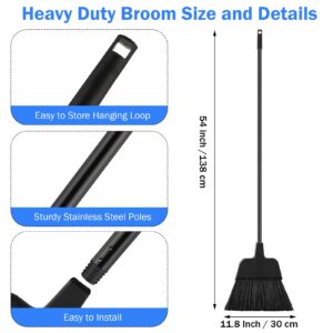 Roshtia 10 Pcs Heavy Duty Broom Outdoor Indoor Broom for Floor Cleaning Commercial Angle Broom with 47 Inch Adjustable Long Handle Stiff Bristles Broom for Home Garage Kitchen Office (Black)