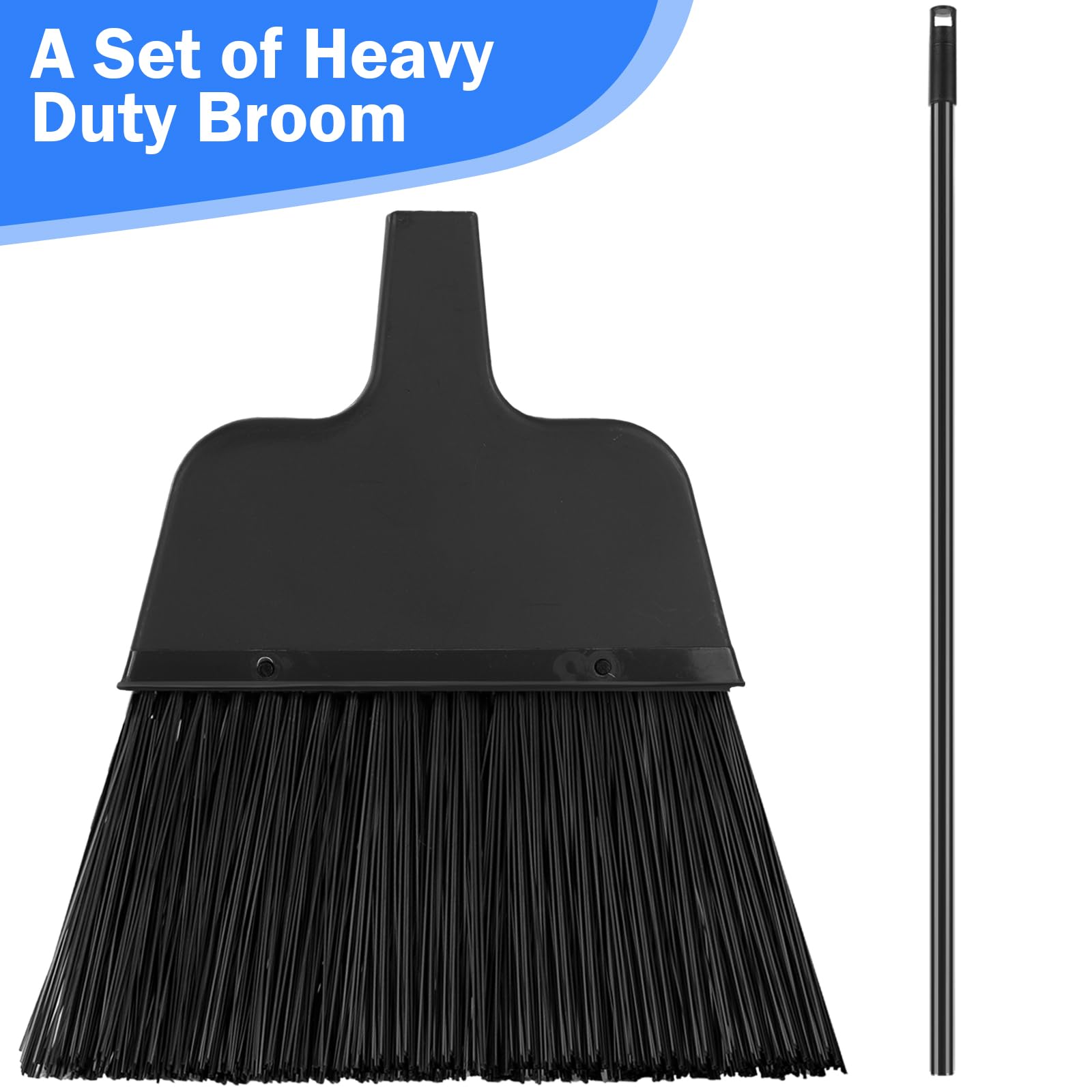 Roshtia 10 Pcs Heavy Duty Broom Outdoor Indoor Broom for Floor Cleaning Commercial Angle Broom with 47 Inch Adjustable Long Handle Stiff Bristles Broom for Home Garage Kitchen Office (Black)