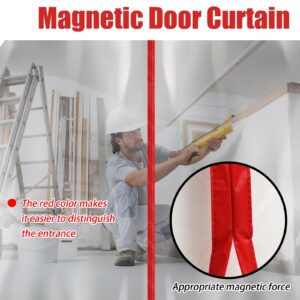 Preboun 3 Sets Dust Barrier Magnetic Dust Barrier Door Kit 4' x 7.5' Construction Dust Barrier Plastic Barrier for Construction Self Closing Plastic Door Curtain for Doorways Room (Red)