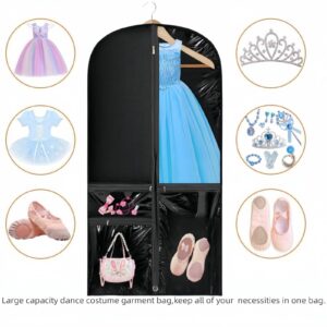 Sanseenia Clear Dance Costume Garment Bag, 39 Inch Garment Bag for Dance Competitions, Kids Hanging Clothes Cover for Girls Closet Storage with 3 Zippered Pockets