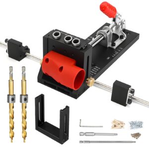 enjoywood pocket hole jig system with side support adjustable drill guide with 2 drill bits for woodworking aluminum dowel jig xk4s pro