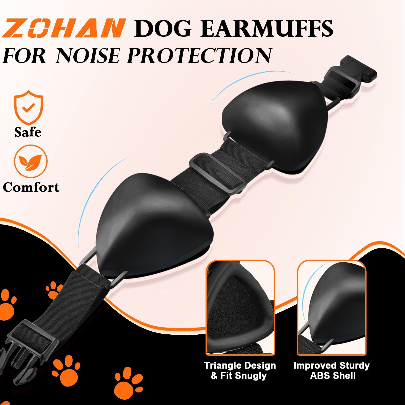 ZOHAN Dog Ear Muffs for Noise Protection, Comfort Dog Noise Cancelling Ear Muffs with Fast Snap Lock for Fireworks, Thunder, Vacuums(Black,S)