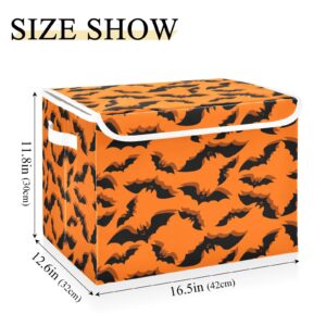 Storage Bins with Lid Silhouettes Of Black Bats Toys Fabric Storage Basket Large Collapsible Organizers Bedroom Halloween Orange Storage Boxes Cubes and Handles for Clothes Office Shelves