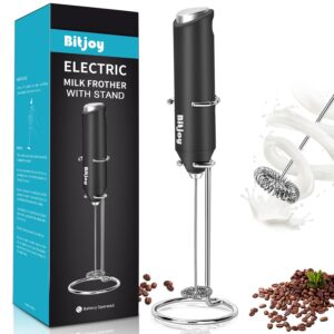 milk frother electric mixer coffee - battery operated whisk handheld drink stirrer mixing wand - mini coffee foam blender with stand for matcha, latte, cappuccino, frappe, chocolate