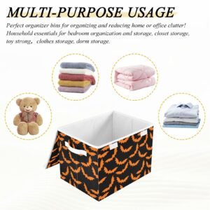 Storage Bins with Lid Orange Bat Halloween Black Toys Fabric Storage Basket Large Collapsible Organizers Bedroom Storage Boxes Cubes and Handles for Clothes Office Shelves