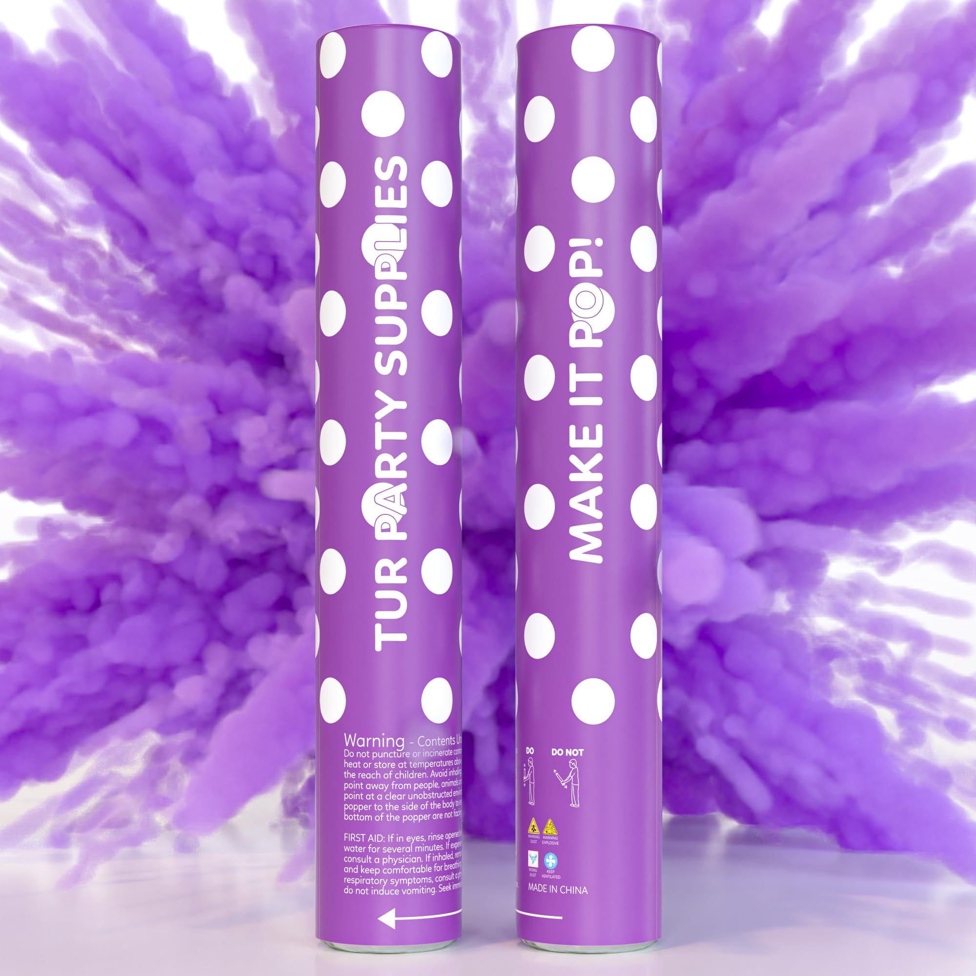 TUR Party Supplies Purple Powder Poppers Biodegradable Cannons 2 Pack Purple Biodegradable Powder | Launches up to 25ft | 12 inch | Powder Poppers for Celebrations, Festivals, and Parties