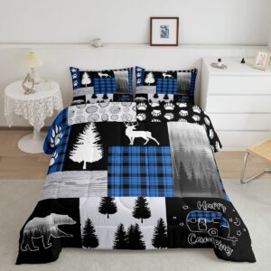 deer kids comforter set full size,bear hunting woodland rustic cabin bedding set for boys girls adult,camping adventure geometric plaid patchwork down comforter,pine tree xmas duvet insert blue black