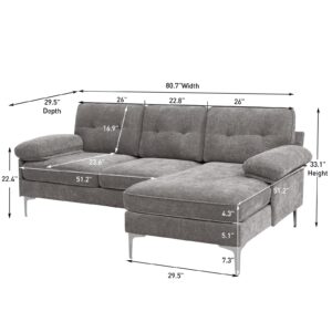 KIMOHOME 81" Convertible Sectional Sofa Couch, Chenille L-Shape Sofa Couch with Wide Chaise Lounge for Living Room, Small Couches for Small Spaces(Light (Light Grey)