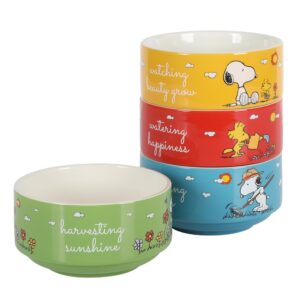 peanuts snoopy 4 pack stackable 5.5" decorated stoneware bowl set