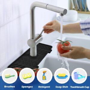 Meiliweser Silicone Faucet Splash Guard Gen 3-10° Large Slope & Adaptable Hole Faucet Handle Drip Catcher Tray - 14” x 5.5” Kitchen Sink Accessories for Kitchen, Bathroom(Black)