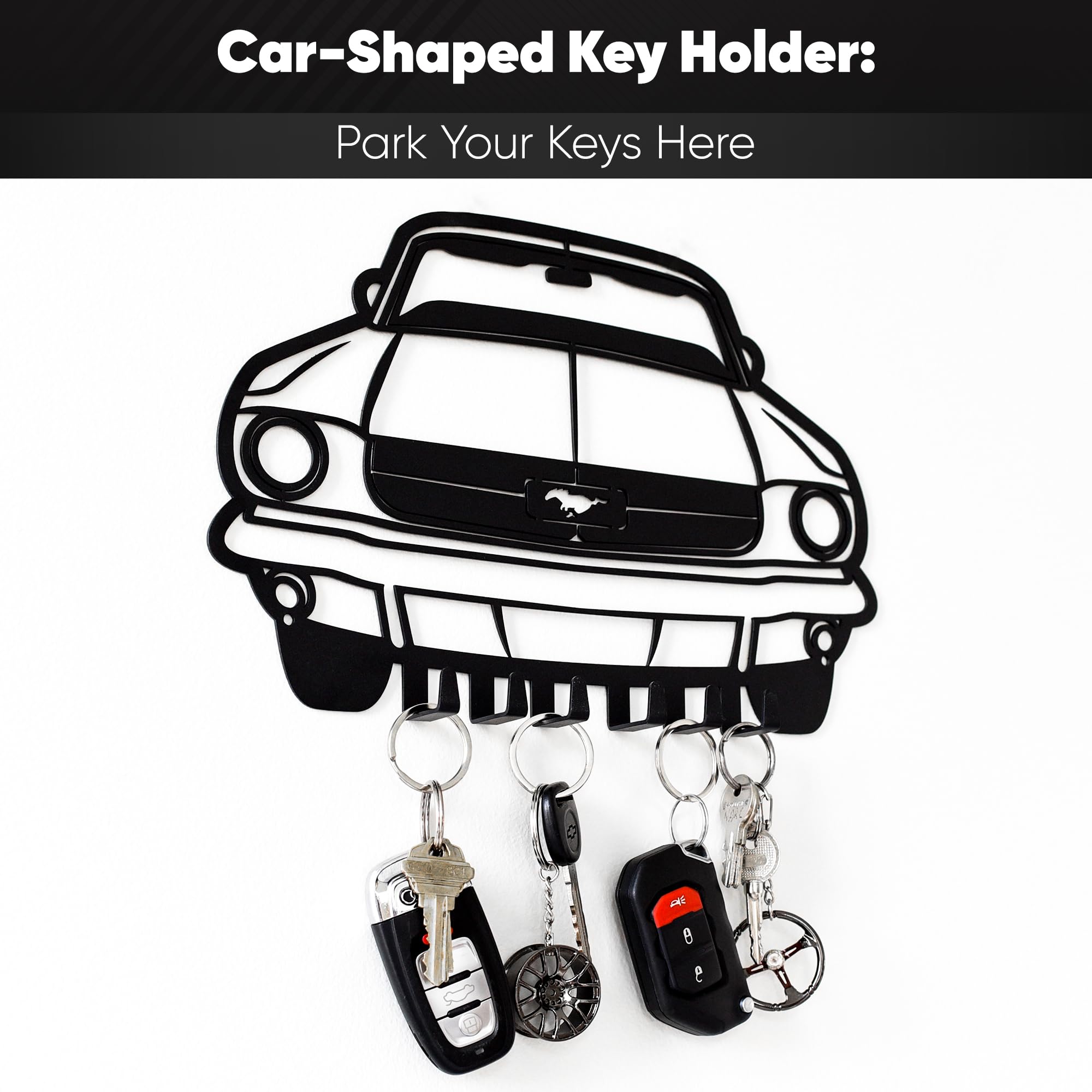 MOOH Car Key Holder for Wall - Metal Automotive Key Holder with 6 Hooks - Unique Car Gift for Men, Women, Car Lovers & Enthusiasts - Cool Man Cave Decor